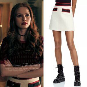 Maje Josine Band-Detail Tweed Mini Skirt ASO Cheryl Blossom